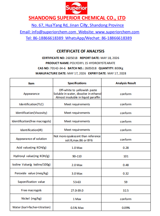 Polyoxyl 15 Hydroxystearate CAS No: 70142-34-6 3 HS15