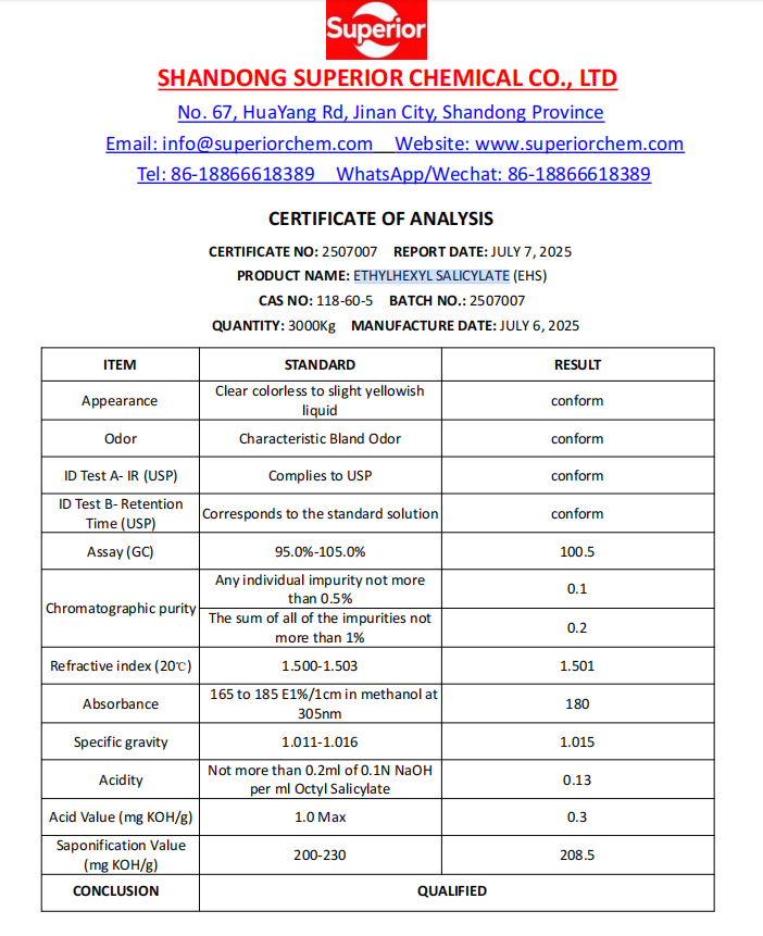 Ethylhexyl Salicylate CAS No: 118-60-5 4 Ethylhexyl Salicylate
